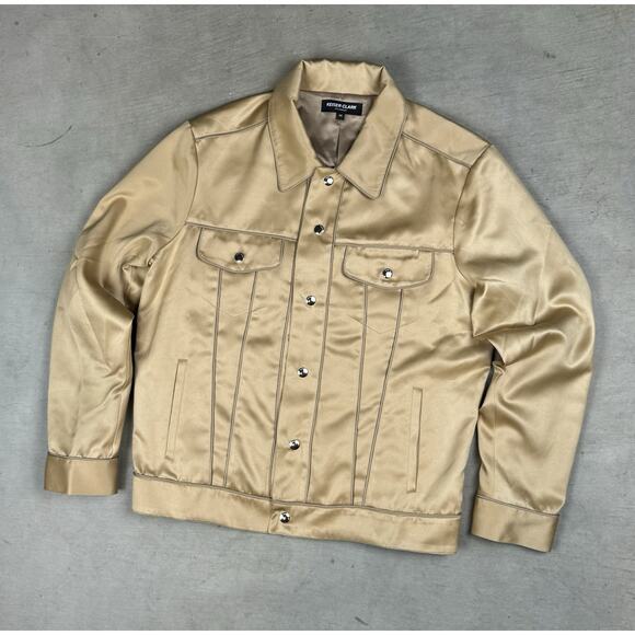 Keiser Clark Silky Copper Satin Trucker Jacket Size Medium Retail $550 - Picture 6 of 15
